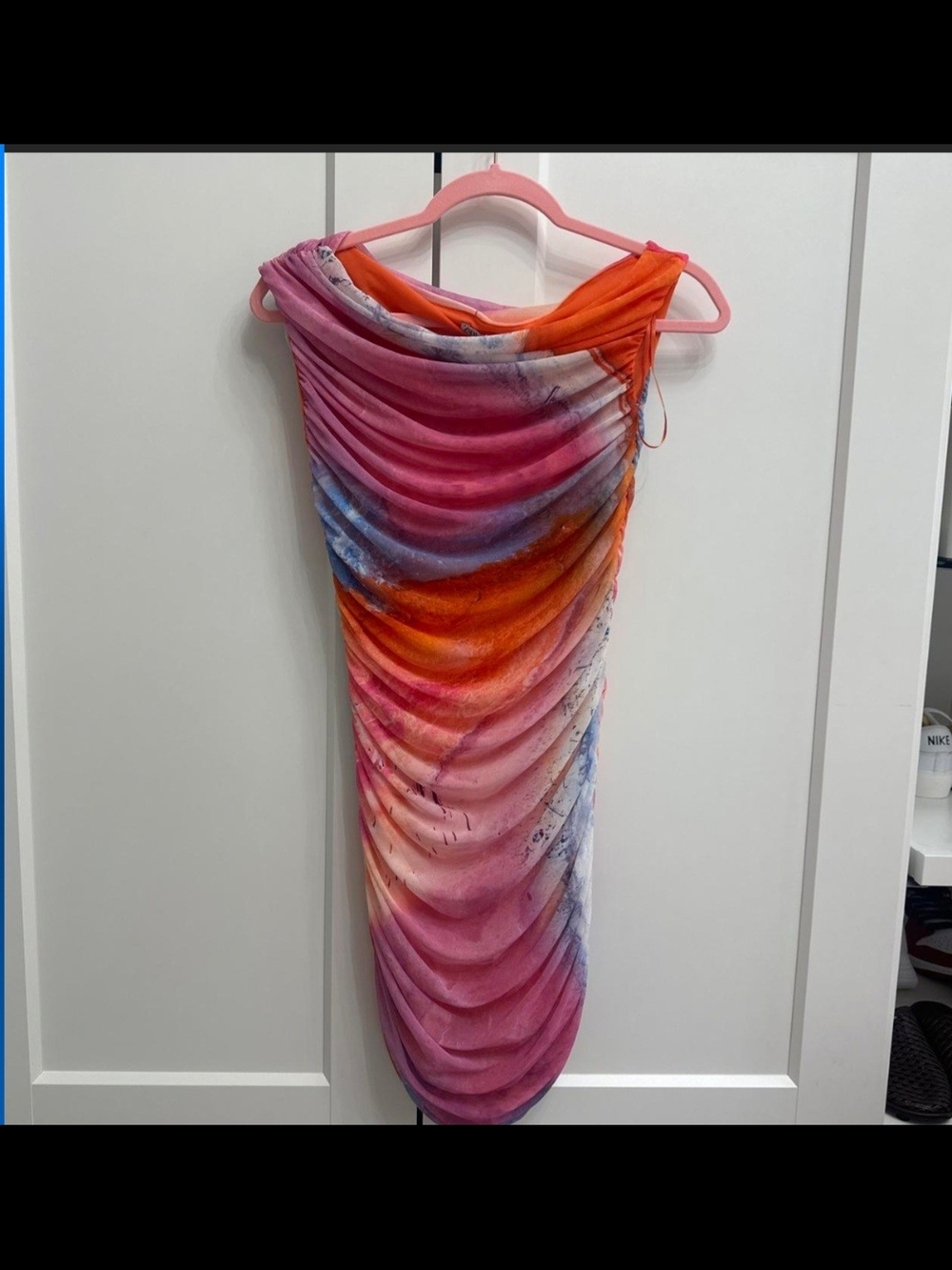 Zara Multicolor Ruched Bodycon Dress - Pink, Orange, Blue